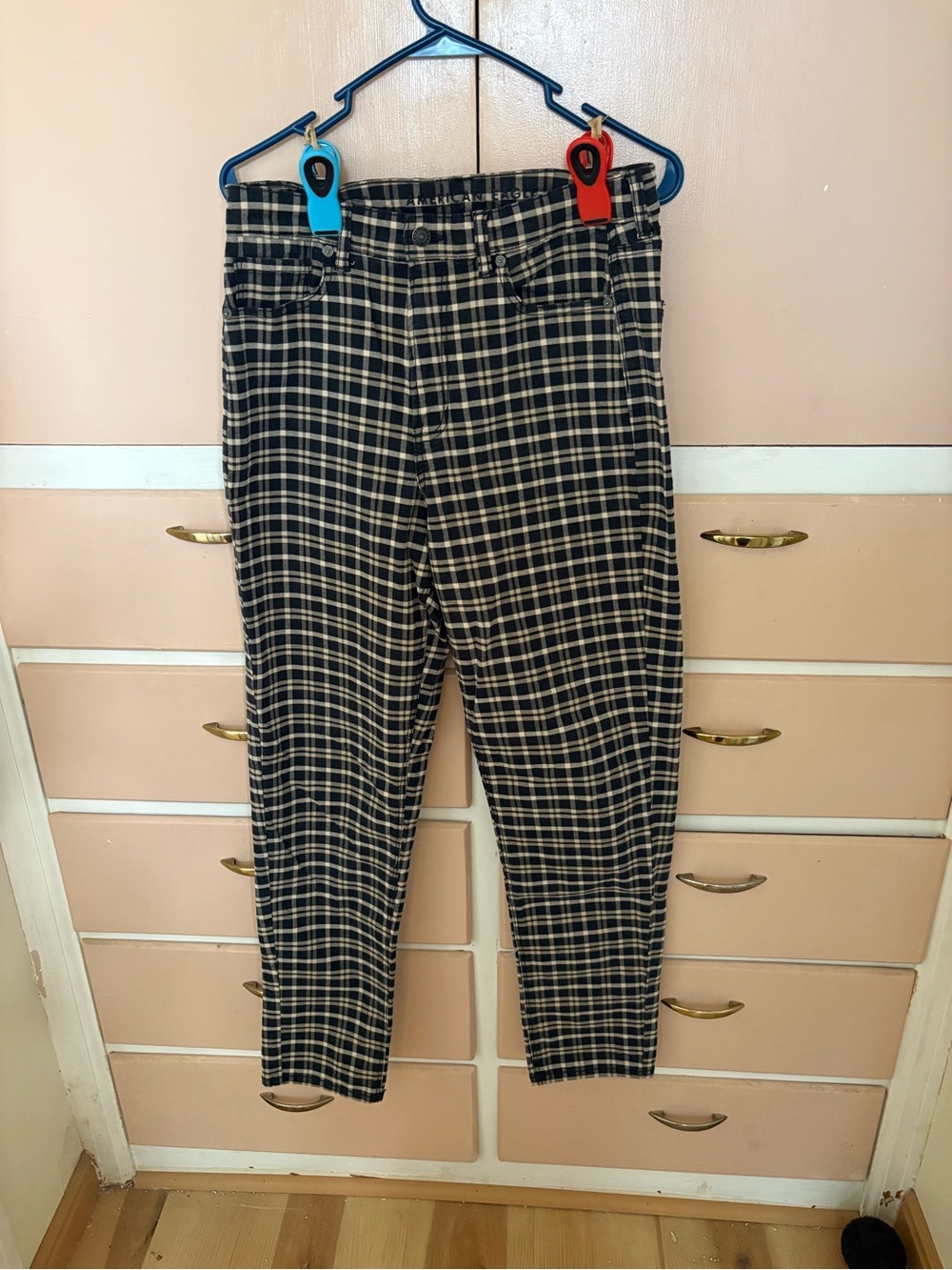 American Eagle Outfitters Black and White Plaid Straight Chinos